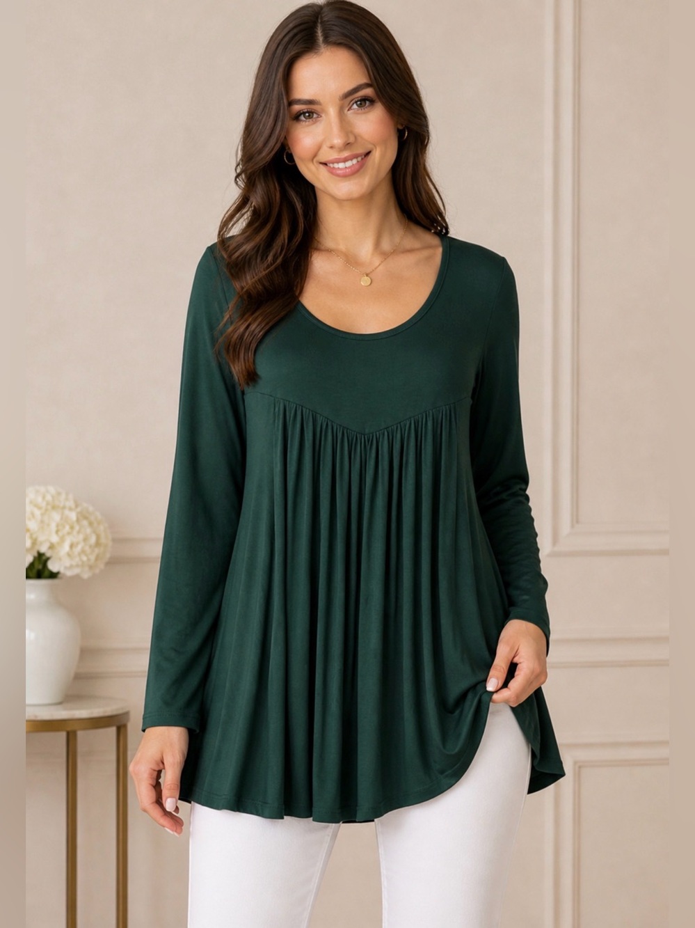 Women's Forest Green Long Sleeve Scoop-Neck Tee